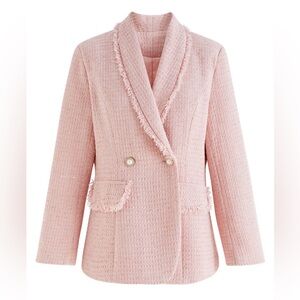 Shawl Collared Fringed Tweed Women's Blazer